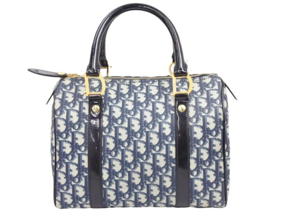 Christian Dior Trotter Boston Bag BO GG Navy Blue